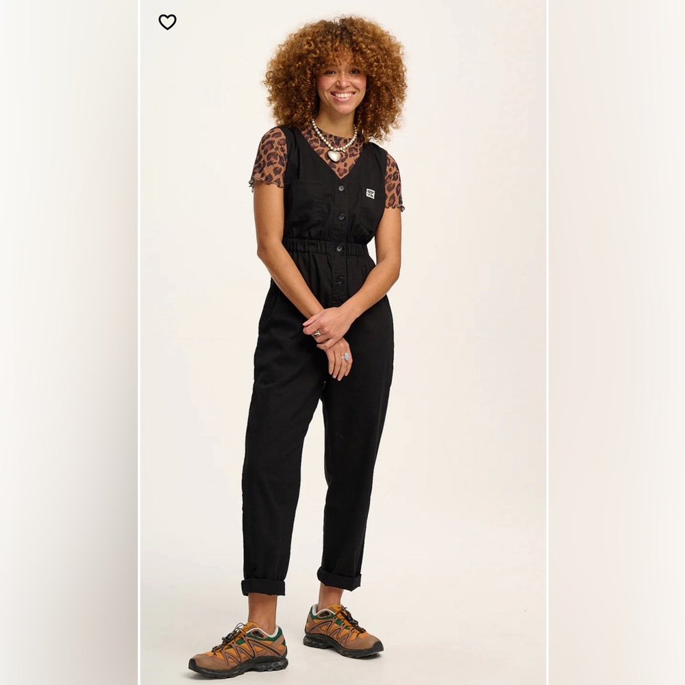 Lucy & Yak Juni V-Neck Cotton Jumpsuit in Black Size XL